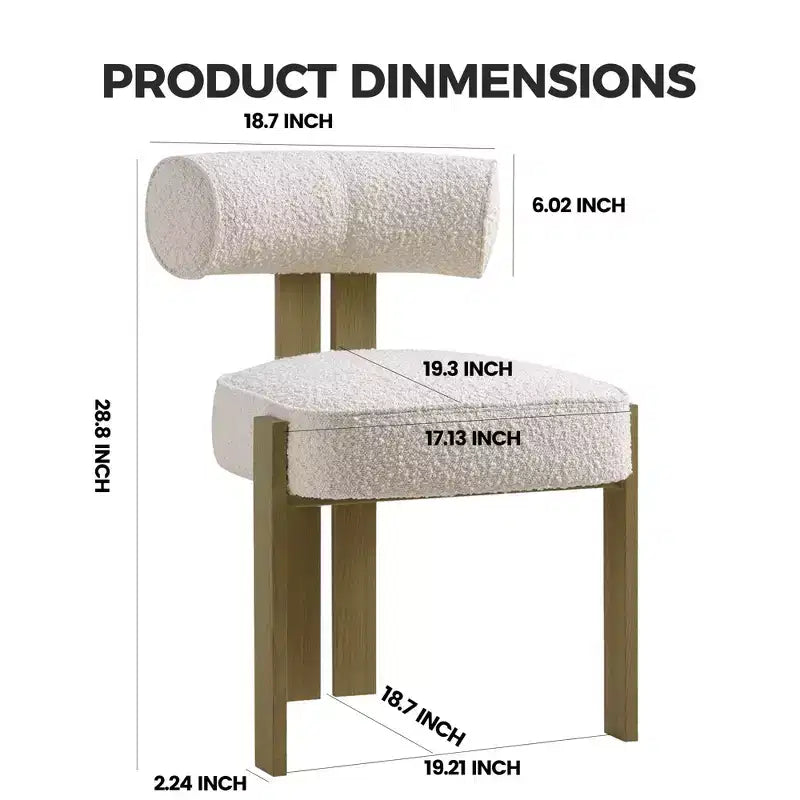 Sedie da pranzo moderne Bouclé d'accento, 2 sedie | Schienale ergonomico curvo, seduta imbottita in peluche e robuste gambe in legno di gomma per sala da pranzo, cucina