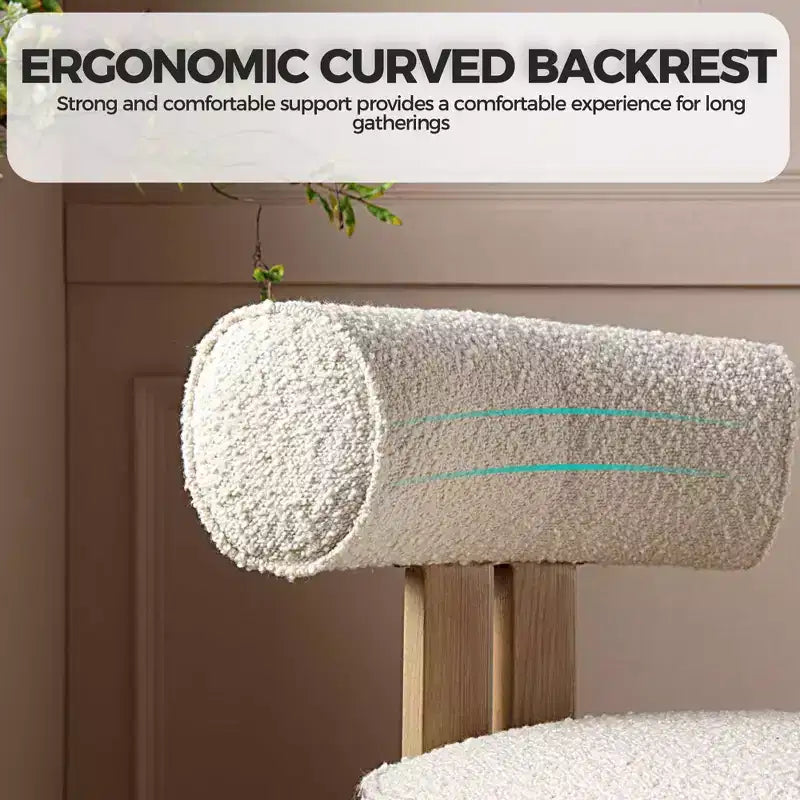 Sedie da pranzo moderne Bouclé d'accento, 2 sedie | Schienale ergonomico curvo, seduta imbottita in peluche e robuste gambe in legno di gomma per sala da pranzo, cucina