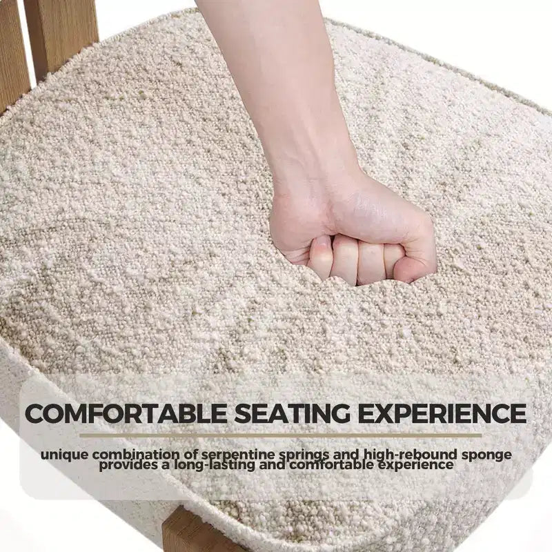 Sedie da pranzo moderne Bouclé d'accento, 2 sedie | Schienale ergonomico curvo, seduta imbottita in peluche e robuste gambe in legno di gomma per sala da pranzo, cucina