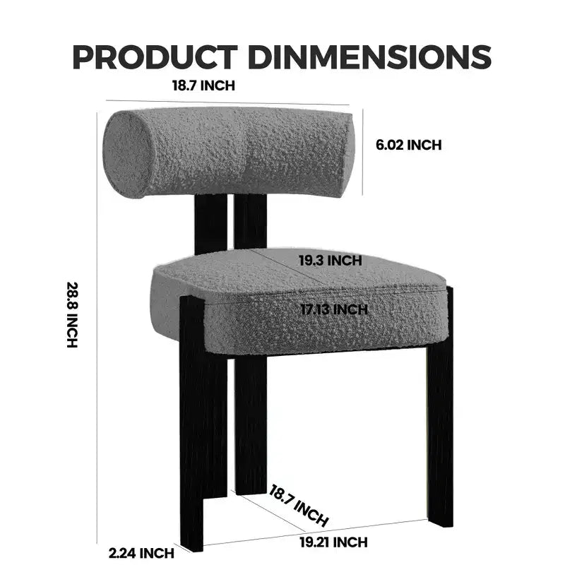 Sedie da pranzo moderne Bouclé d'accento, 2 sedie | Schienale ergonomico curvo, seduta imbottita in peluche e robuste gambe in legno di gomma per sala da pranzo, cucina