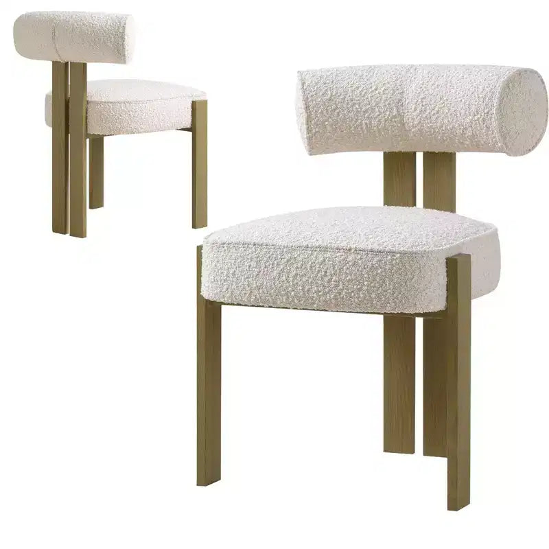 Sedie da pranzo moderne Bouclé d'accento, 2 sedie | Schienale ergonomico curvo, seduta imbottita in peluche e robuste gambe in legno di gomma per sala da pranzo, cucina
