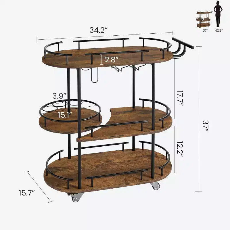 Carrelli Bar con Ripiani a 4 Livelli, Carrelli da Servizio Bar Mobili su Ruote con Portabottiglie e Portabicchiere per Cucina, Sala da Pranzo, Soggiorno
