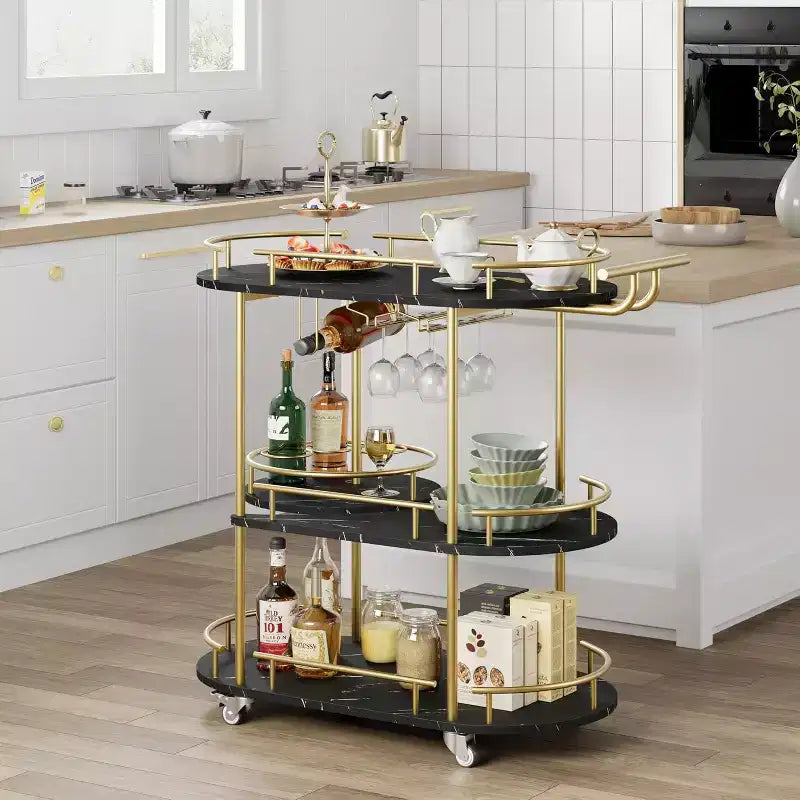 Carrelli Bar con Ripiani a 4 Livelli, Carrelli da Servizio Bar Mobili su Ruote con Portabottiglie e Portabicchiere per Cucina, Sala da Pranzo, Soggiorno