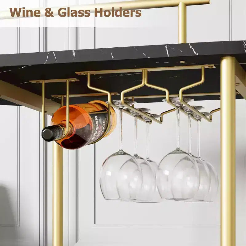 Carrelli Bar con Ripiani a 4 Livelli, Carrelli da Servizio Bar Mobili su Ruote con Portabottiglie e Portabicchiere per Cucina, Sala da Pranzo, Soggiorno