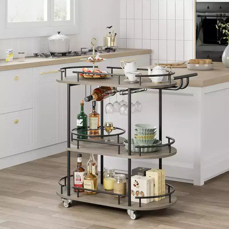 Carrelli Bar con Ripiani a 4 Livelli, Carrelli da Servizio Bar Mobili su Ruote con Portabottiglie e Portabicchiere per Cucina, Sala da Pranzo, Soggiorno