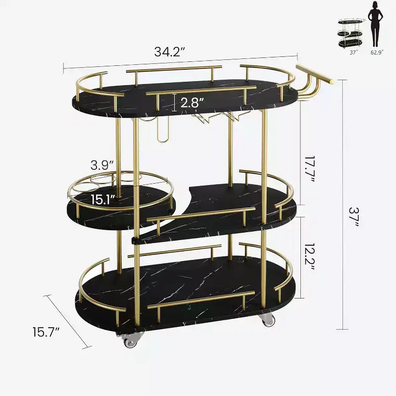 Carrelli Bar con Ripiani a 4 Livelli, Carrelli da Servizio Bar Mobili su Ruote con Portabottiglie e Portabicchiere per Cucina, Sala da Pranzo, Soggiorno