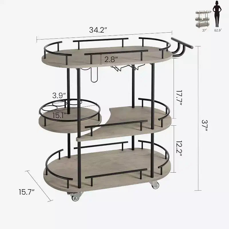 Carrelli Bar con Ripiani a 4 Livelli, Carrelli da Servizio Bar Mobili su Ruote con Portabottiglie e Portabicchiere per Cucina, Sala da Pranzo, Soggiorno