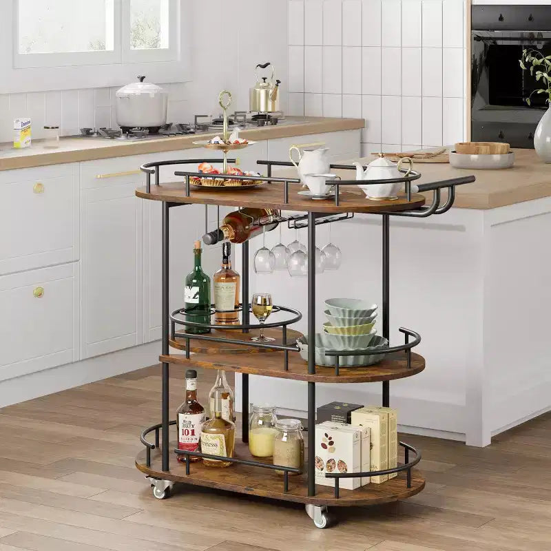 Carrelli Bar con Ripiani a 4 Livelli, Carrelli da Servizio Bar Mobili su Ruote con Portabottiglie e Portabicchiere per Cucina, Sala da Pranzo, Soggiorno
