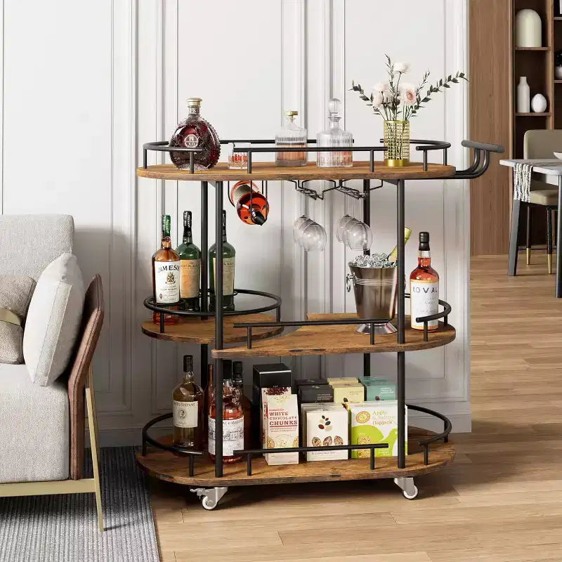 Carrelli Bar con Ripiani a 4 Livelli, Carrelli da Servizio Bar Mobili su Ruote con Portabottiglie e Portabicchiere per Cucina, Sala da Pranzo, Soggiorno