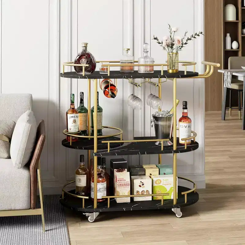 Carrelli Bar con Ripiani a 4 Livelli, Carrelli da Servizio Bar Mobili su Ruote con Portabottiglie e Portabicchiere per Cucina, Sala da Pranzo, Soggiorno