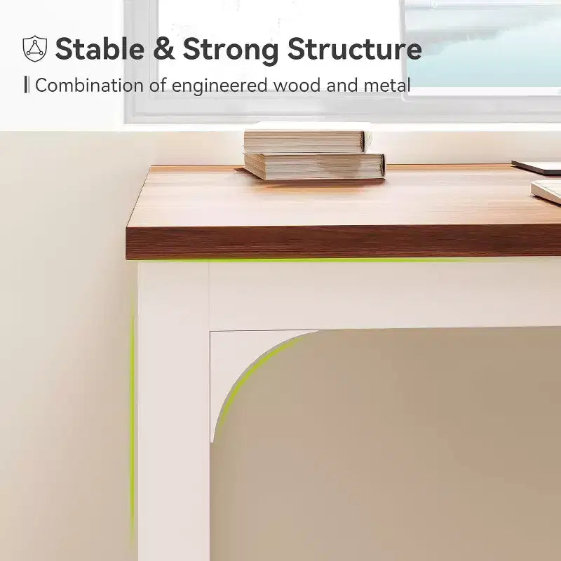 Scrivania doppia Lantine ultralunga da 199,9 cm, scrivania da due persone per scrivere, giocare o lavorare al computer per l'ufficio di casa, noce + bianco