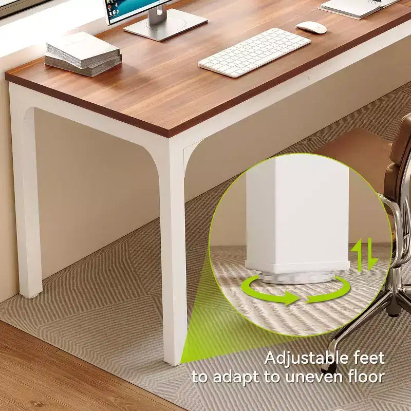 Scrivania doppia Lantine ultralunga da 199,9 cm, scrivania da due persone per scrivere, giocare o lavorare al computer per l'ufficio di casa, noce + bianco