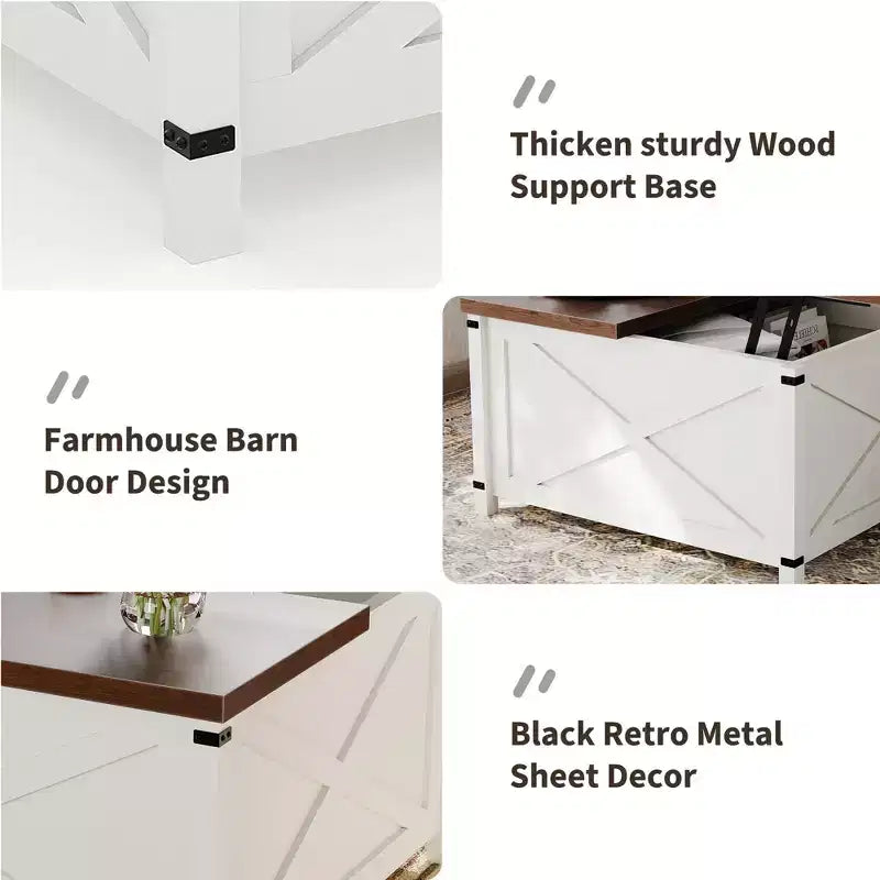 Tavolino da caffè sollevabile da cascina - Quadrato marrone con vano portaoggetti nascosto, design rustico industriale per soggiorno/ufficio/piccoli spazi