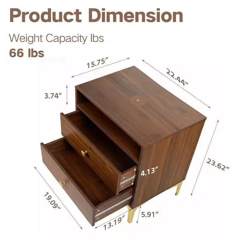 Comodino in Rattan con Stazione di Ricarica Wireless, Tavolino Moderno di Metà Secolo con 2 Cassetti Intrecciati Boho, Comodino in Legno per Camera da Letto