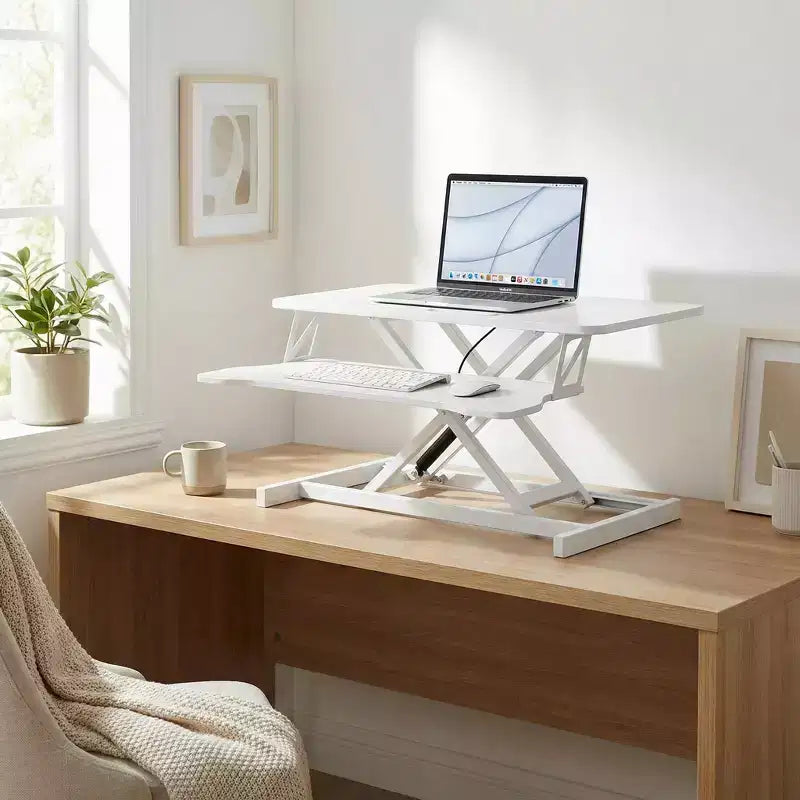 FurnitureR Adjustable Height Laptop Desk with Keyboard Tray, MDF Top Sit Stand Workstation for Home Office, Writing, Reading and Study