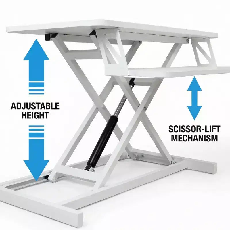Scrivania regolabile in altezza per laptop con vassoio per tastiera, workstation sit-stand con piano in MDF per ufficio a casa, scrittura, lettura e studio