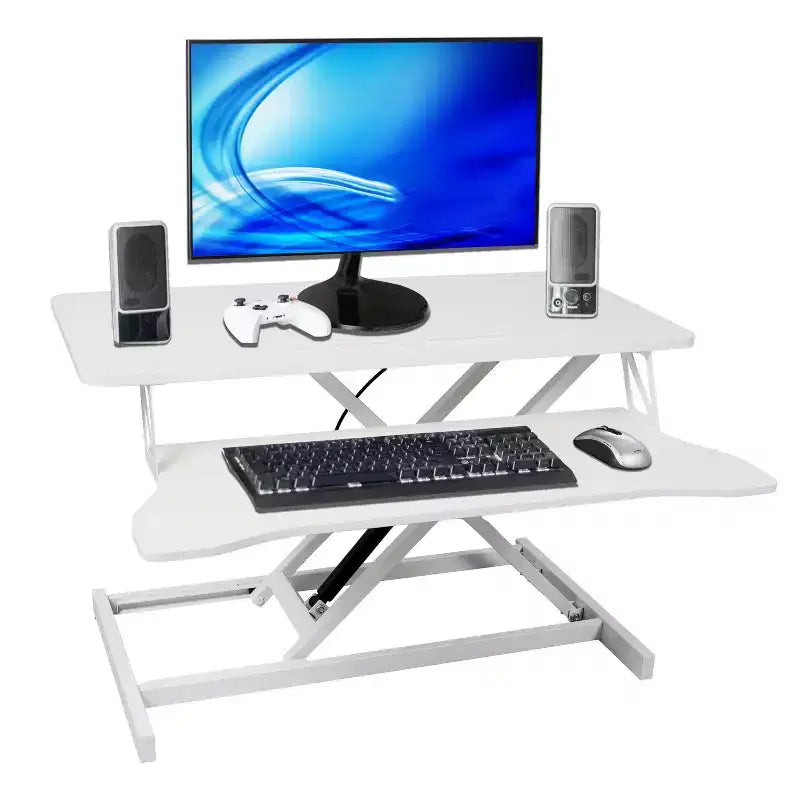 Scrivania regolabile in altezza per laptop con vassoio per tastiera, workstation sit-stand con piano in MDF per ufficio a casa, scrittura, lettura e studio