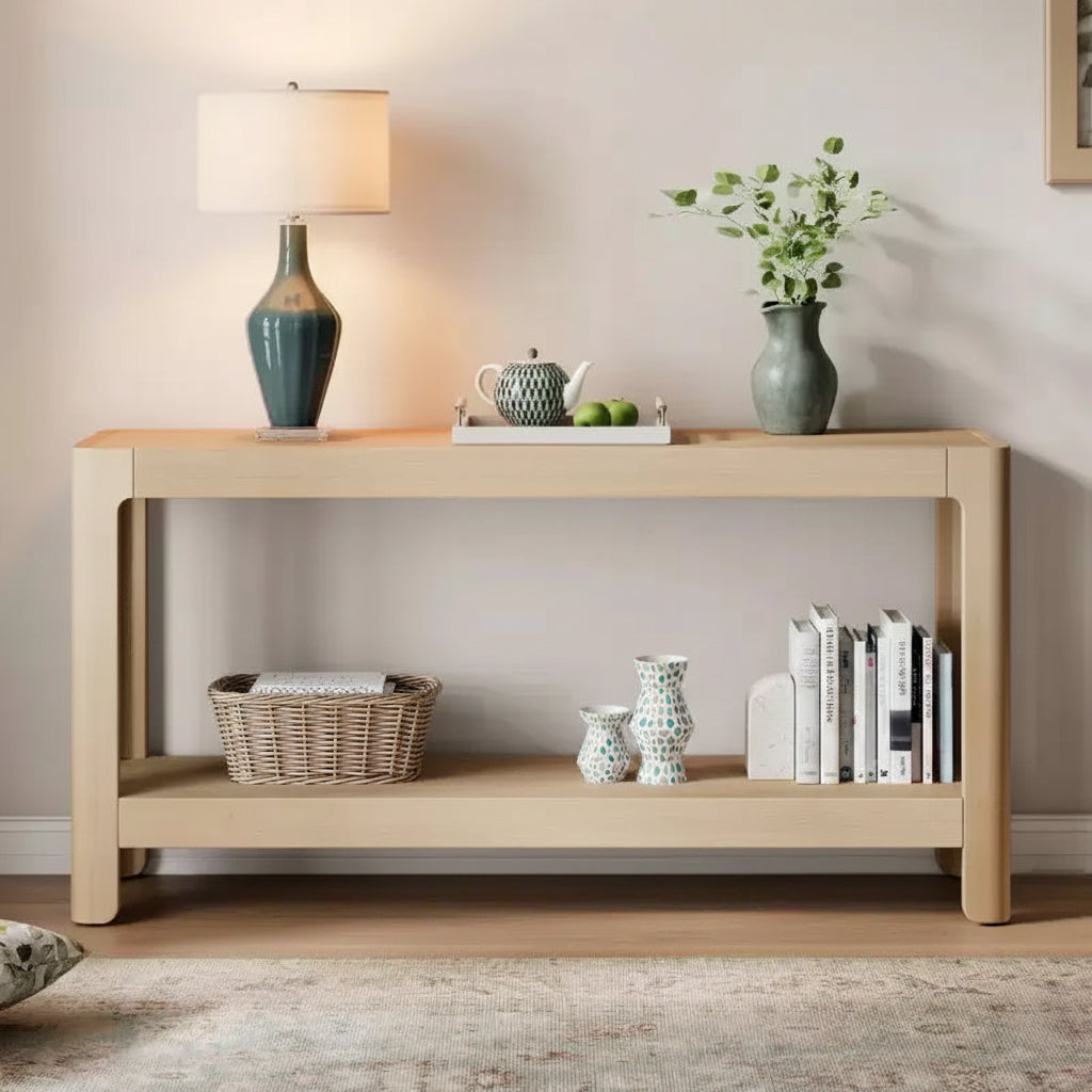 59 Moderno Tavolo Consolle da Ingresso, Tavolo da Corridoio Minimalista con Angoli Arrotondati, Scaffale Aperto per Soggiorno o Dietro il Divano