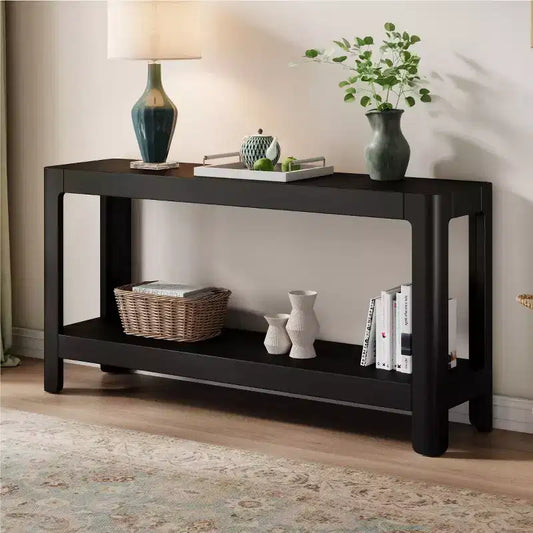 59 Moderno Tavolo Consolle da Ingresso, Tavolo da Corridoio Minimalista con Angoli Arrotondati, Scaffale Aperto per Soggiorno o Dietro il Divano