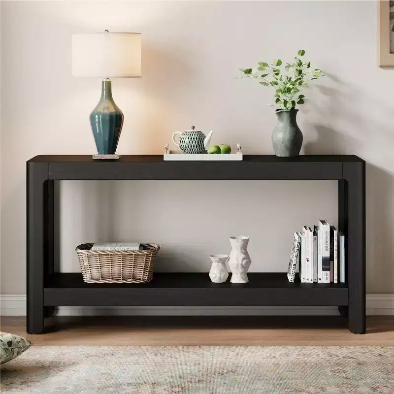 59 Moderno Tavolo Consolle da Ingresso, Tavolo da Corridoio Minimalista con Angoli Arrotondati, Scaffale Aperto per Soggiorno o Dietro il Divano