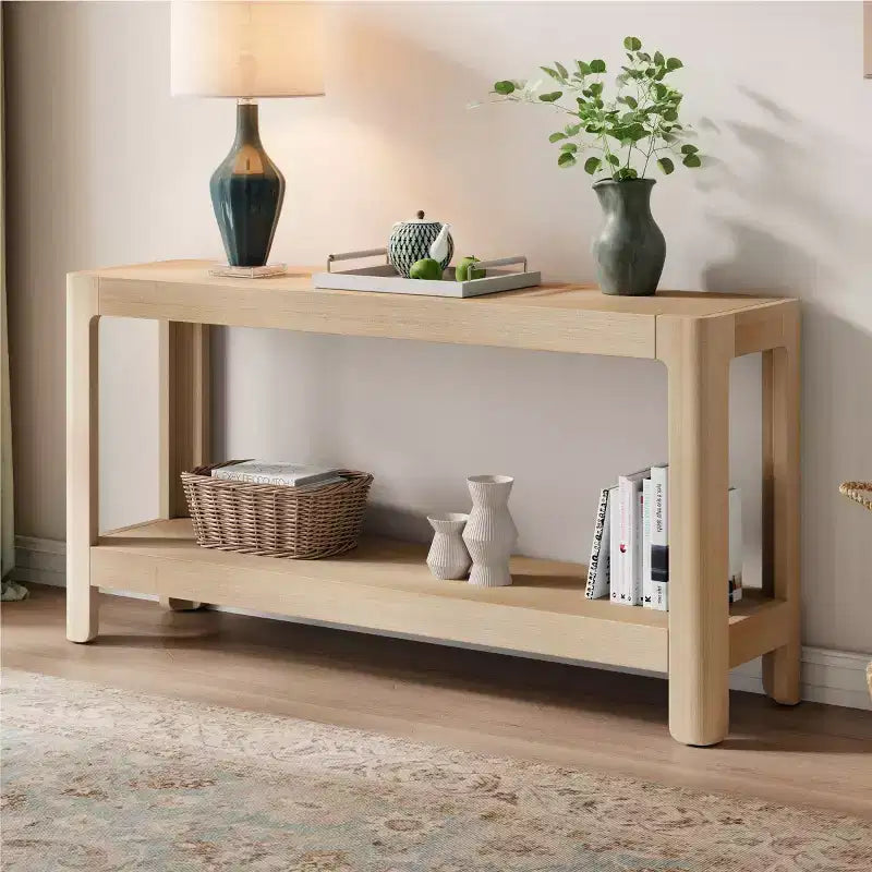 59 Moderno Tavolo Consolle da Ingresso, Tavolo da Corridoio Minimalista con Angoli Arrotondati, Scaffale Aperto per Soggiorno o Dietro il Divano