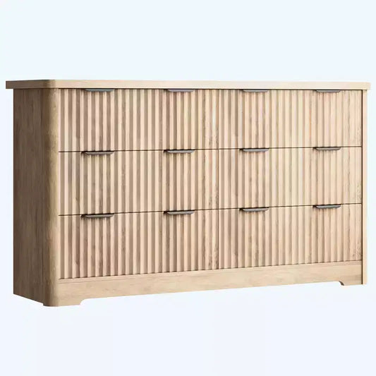 Fluted 6-Drawer Dresser, Modern Bedroom Dresser with Wood Top, Sturdy Wooden Dresser & TV Stand, Clothes Storage for Living Room & Hallway