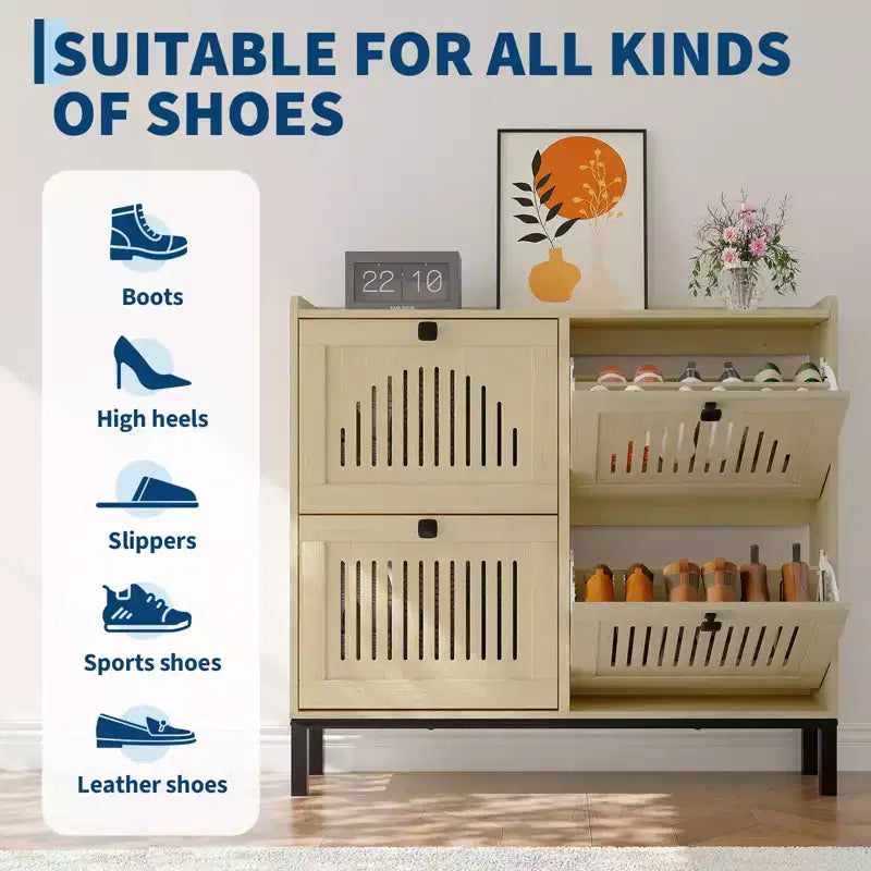 Scarpiera, Organizzatore per Scarpe - Mobile Moderno a 4 Ante a Ribalta con Ripiani Regolabili, Salvaspazio per Ingresso, Corridoio e Soggiorno