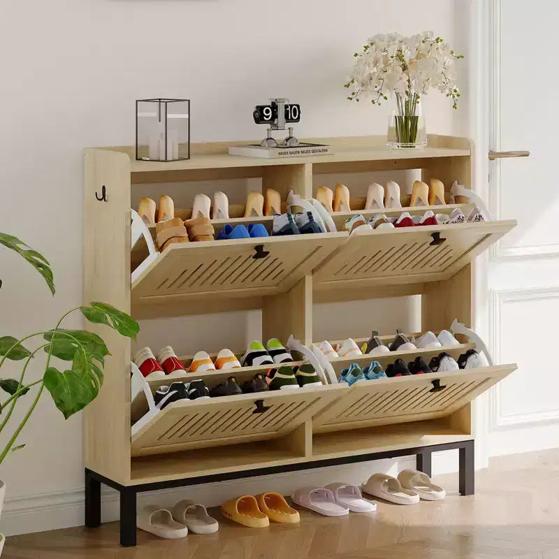Scarpiera, Organizzatore per Scarpe - Mobile Moderno a 4 Ante a Ribalta con Ripiani Regolabili, Salvaspazio per Ingresso, Corridoio e Soggiorno