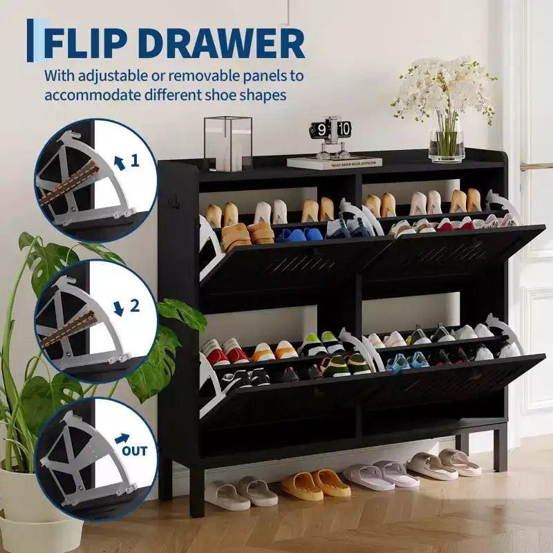 Scarpiera, Organizzatore per Scarpe - Mobile Moderno a 4 Ante a Ribalta con Ripiani Regolabili, Salvaspazio per Ingresso, Corridoio e Soggiorno