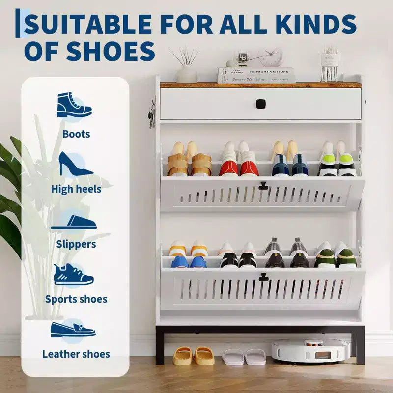 Scarpiera, Organizzatore per Scarpe - Mobile Moderno a 4 Ante a Ribalta con Ripiani Regolabili, Salvaspazio per Ingresso, Corridoio e Soggiorno