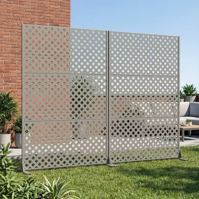 Paravento decorativo a doppia faccia Laurence Diamond in acciaio galvanizzato grigio, 72x47x16, 3 pezzi