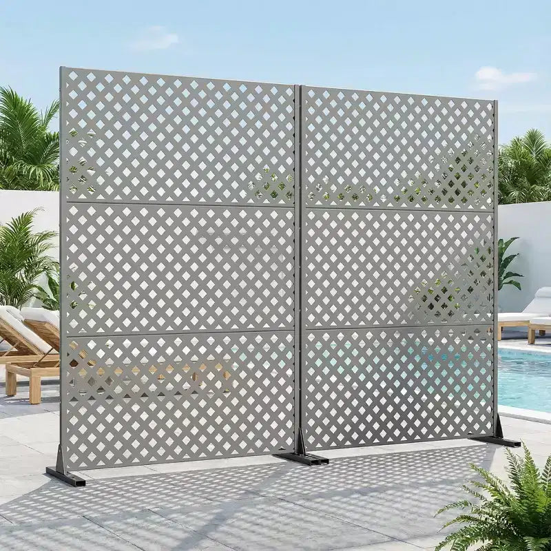 Paravento decorativo a doppia faccia Laurence Diamond in acciaio galvanizzato grigio, 72x47x16, 3 pezzi