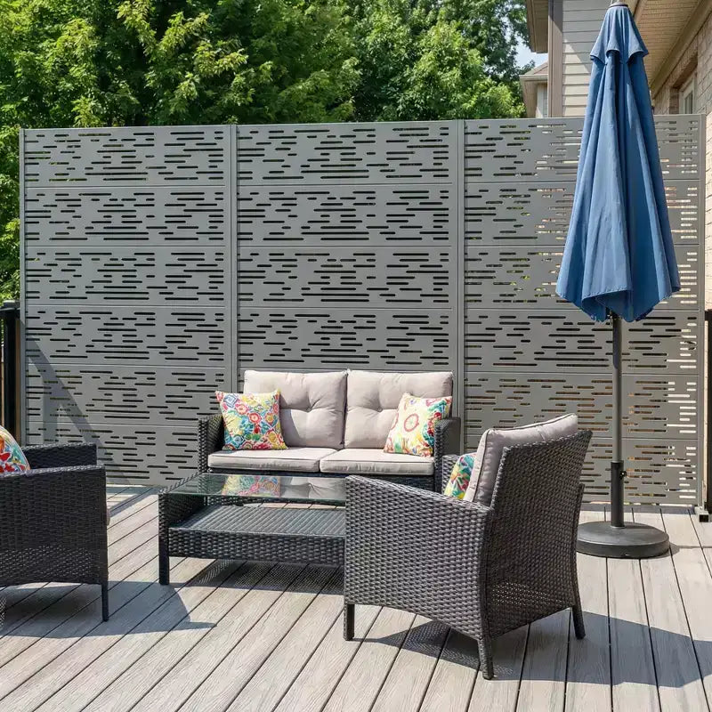 Paravento divisorio Godfrey Light & Shadow B, in acciaio galvanizzato grigio, 183x120x40 cm, a 6 pannelli, a doppia faccia per la privacy