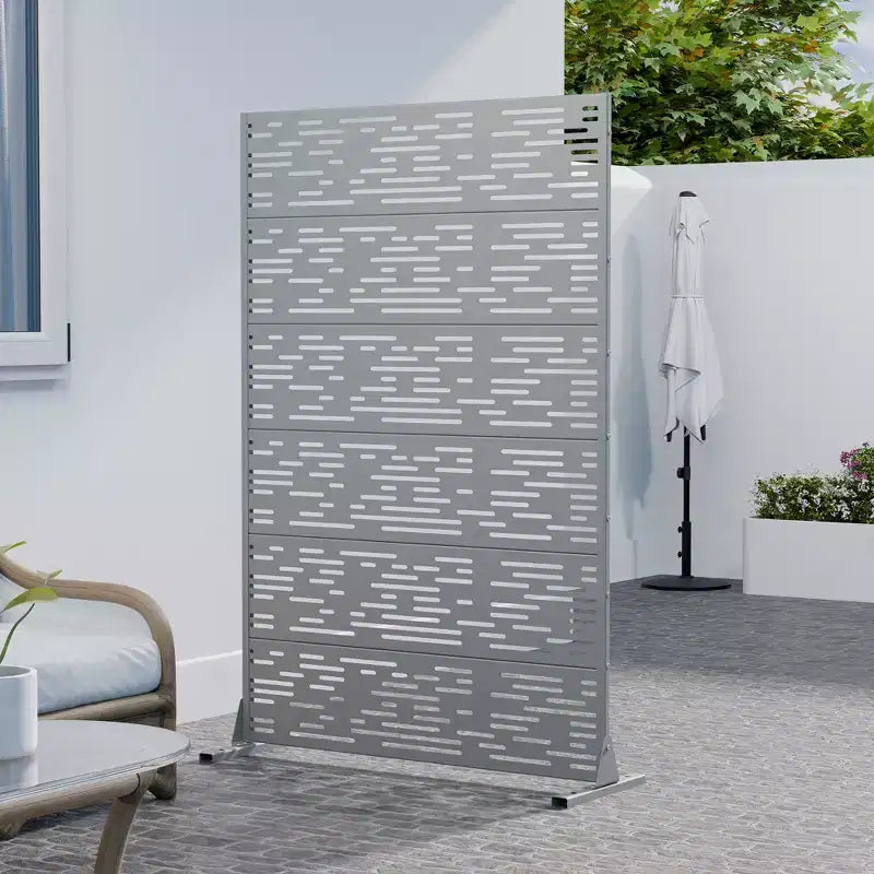 Paravento divisorio Godfrey Light & Shadow B, in acciaio galvanizzato grigio, 183x120x40 cm, a 6 pannelli, a doppia faccia per la privacy