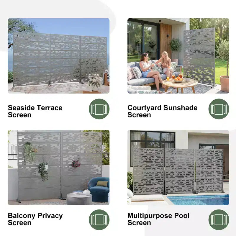 Paravento divisorio Godfrey Light & Shadow B, in acciaio galvanizzato grigio, 183x120x40 cm, a 6 pannelli, a doppia faccia per la privacy