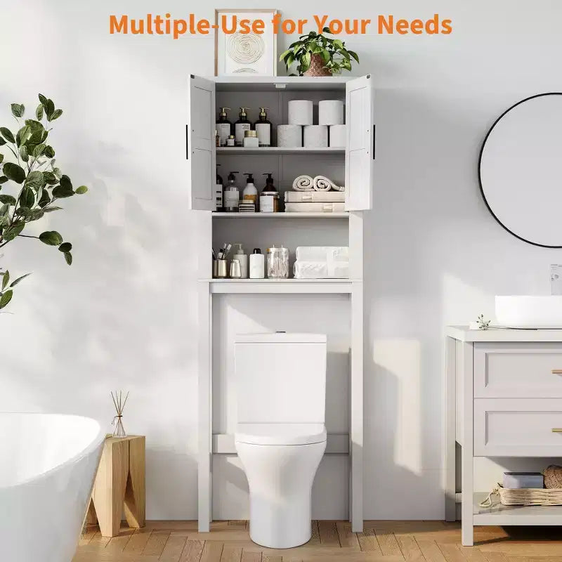 Organizzatore Moderno per Bagno Sopra il WC con Ripiani Regolabili e Dispositivo Anti-ribaltamento, Scaffale per WC Autoportante