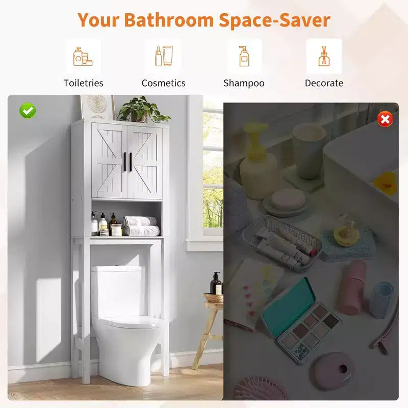 Organizzatore Moderno per Bagno Sopra il WC con Ripiani Regolabili e Dispositivo Anti-ribaltamento, Scaffale per WC Autoportante