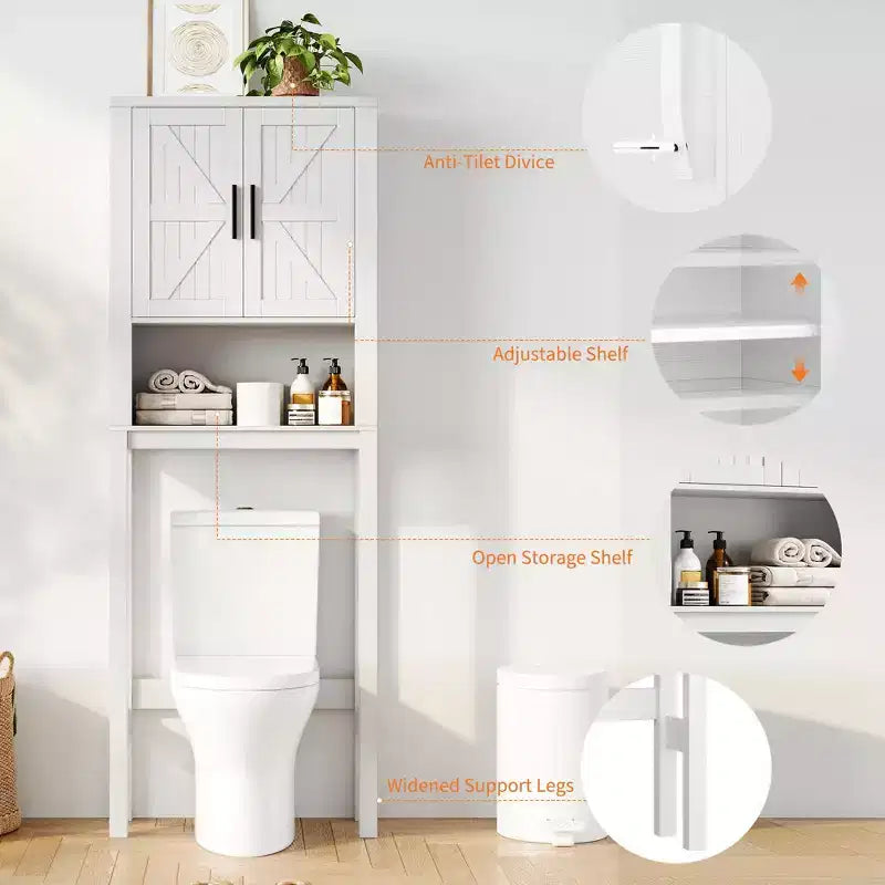 Organizzatore Moderno per Bagno Sopra il WC con Ripiani Regolabili e Dispositivo Anti-ribaltamento, Scaffale per WC Autoportante