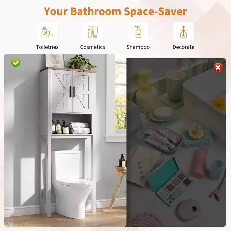 Organizzatore Moderno per Bagno Sopra il WC con Ripiani Regolabili e Dispositivo Anti-ribaltamento, Scaffale per WC Autoportante