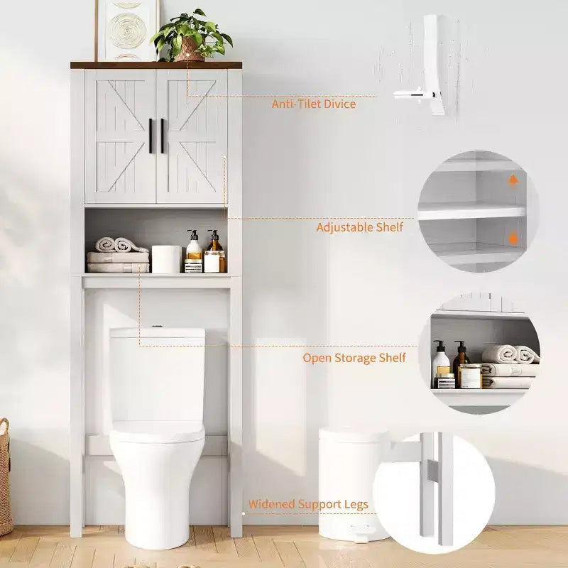 Organizzatore Moderno per Bagno Sopra il WC con Ripiani Regolabili e Dispositivo Anti-ribaltamento, Scaffale per WC Autoportante