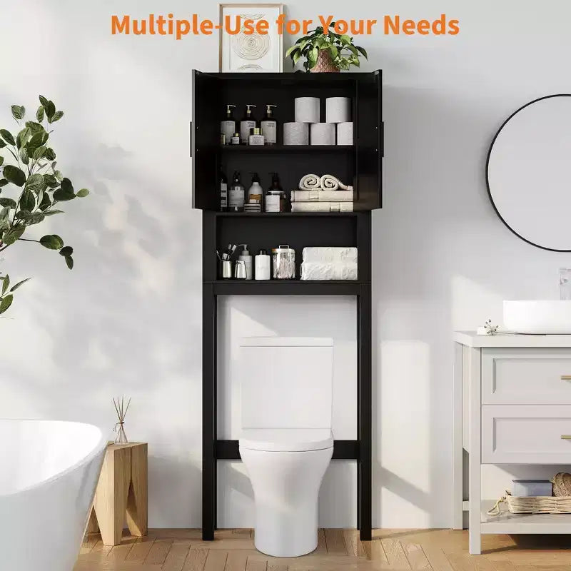 Organizzatore Moderno per Bagno Sopra il WC con Ripiani Regolabili e Dispositivo Anti-ribaltamento, Scaffale per WC Autoportante