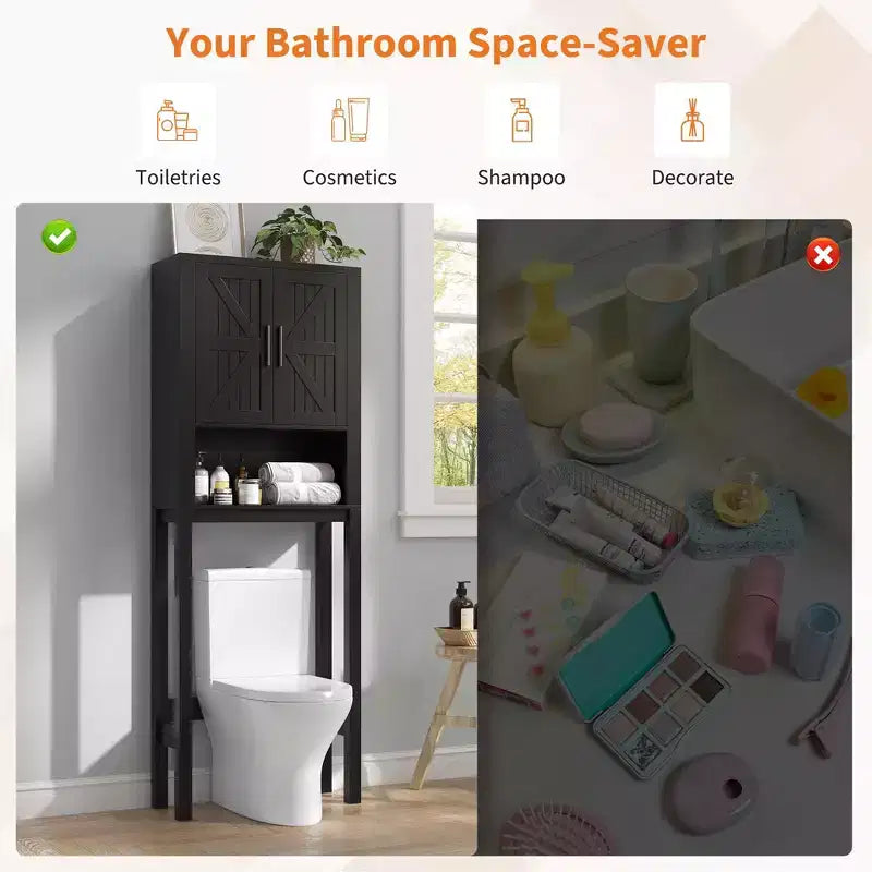 Organizzatore Moderno per Bagno Sopra il WC con Ripiani Regolabili e Dispositivo Anti-ribaltamento, Scaffale per WC Autoportante