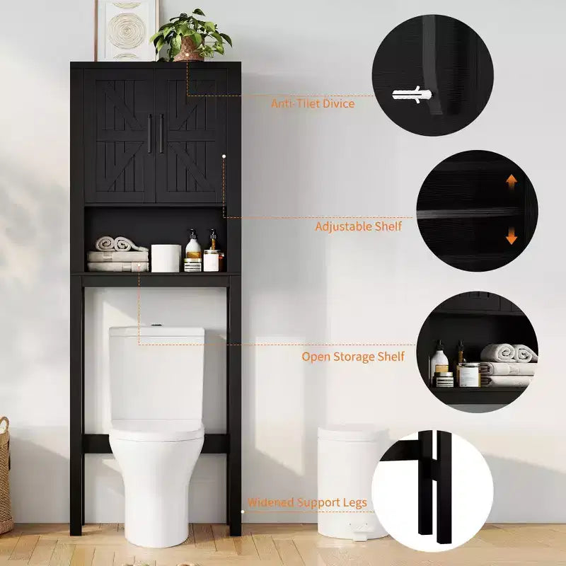 Organizzatore Moderno per Bagno Sopra il WC con Ripiani Regolabili e Dispositivo Anti-ribaltamento, Scaffale per WC Autoportante