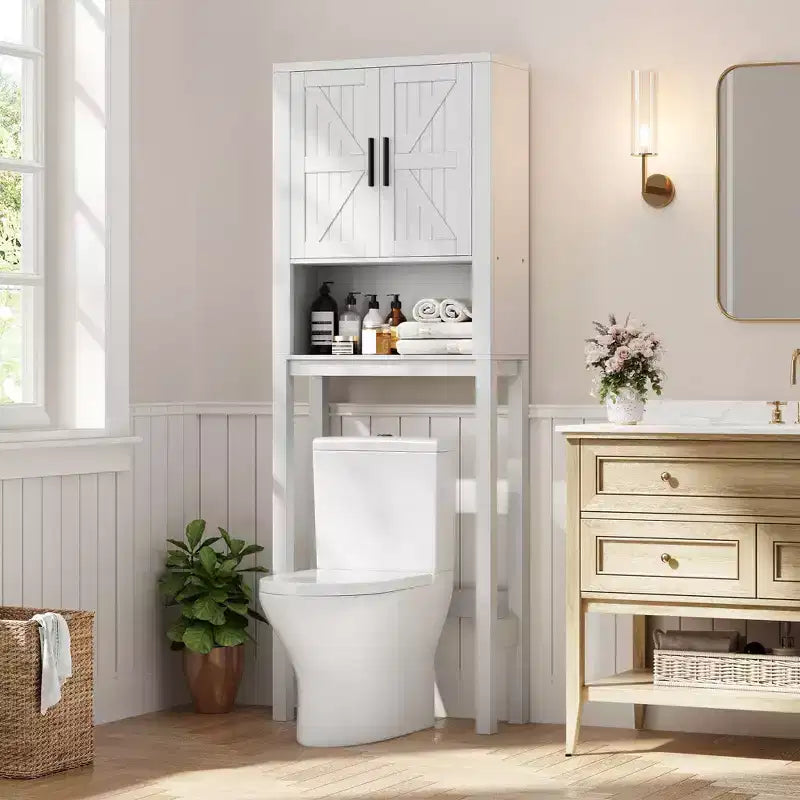 Organizzatore Moderno per Bagno Sopra il WC con Ripiani Regolabili e Dispositivo Anti-ribaltamento, Scaffale per WC Autoportante