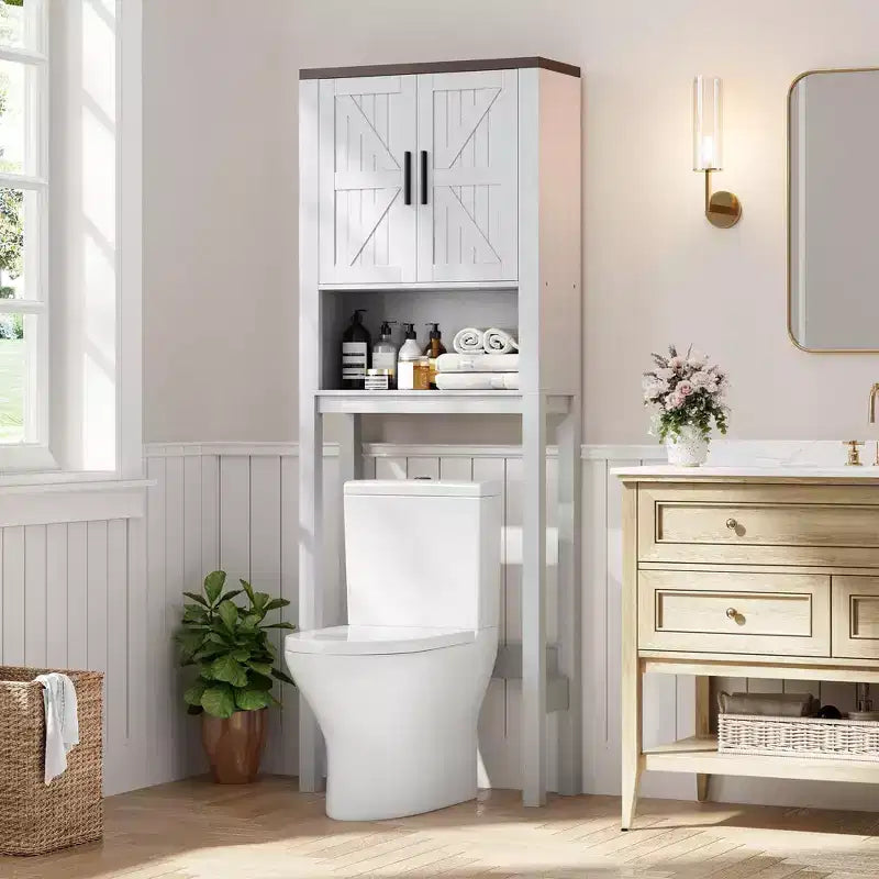 Organizzatore Moderno per Bagno Sopra il WC con Ripiani Regolabili e Dispositivo Anti-ribaltamento, Scaffale per WC Autoportante