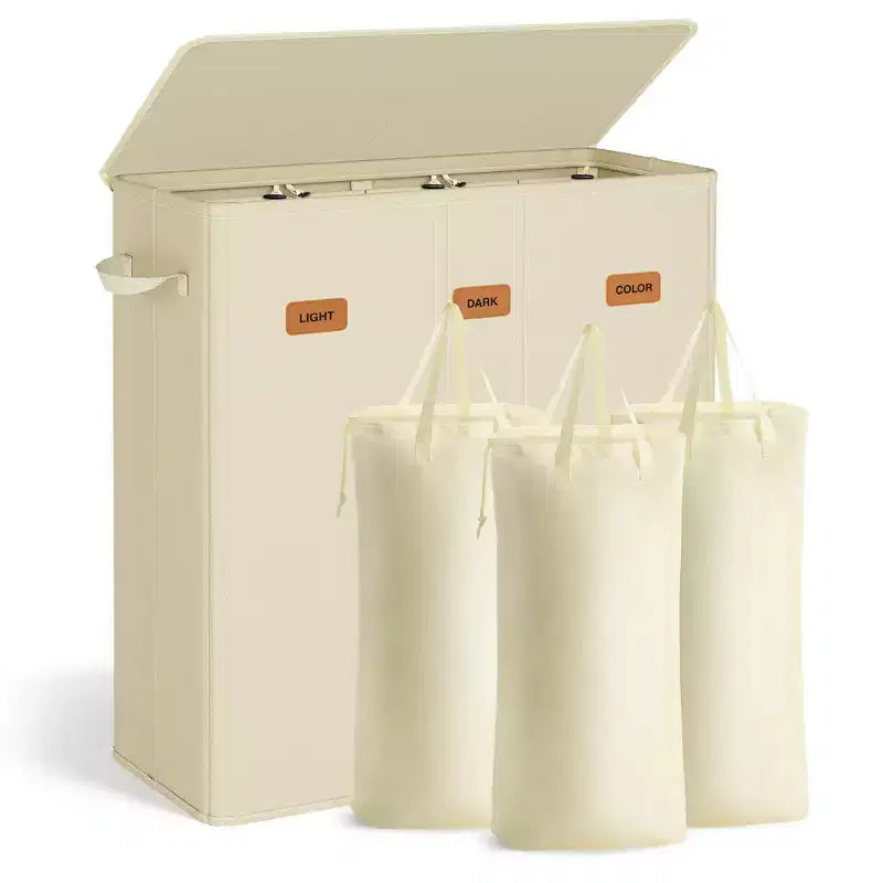 SONGMICS 42.2 Gallon (160 L) Laundry Hamper, 3-Compartment Laundry Basket Sorter with Lid, Labels, Removable Liner Bags, for Bedroom