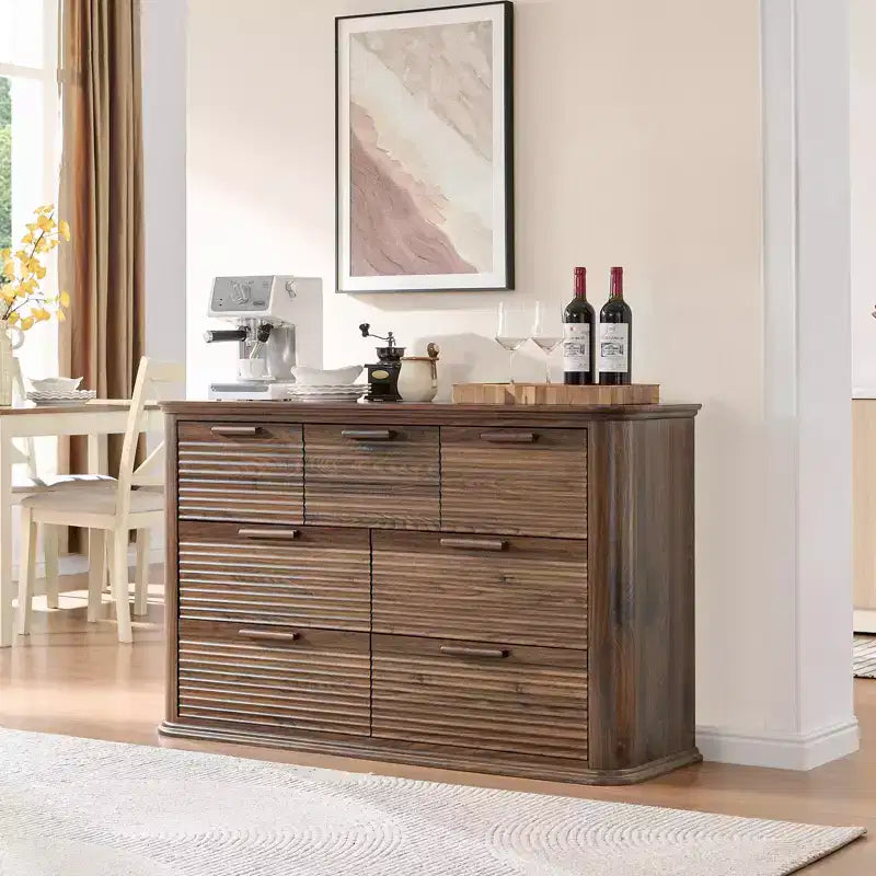 JVNOXK Mobile moderno in legno a sette cassetti da 52 pollici, adatto per la camera da letto, con design a contorno curvo, mobile contenitore per il soggiorno, Noce