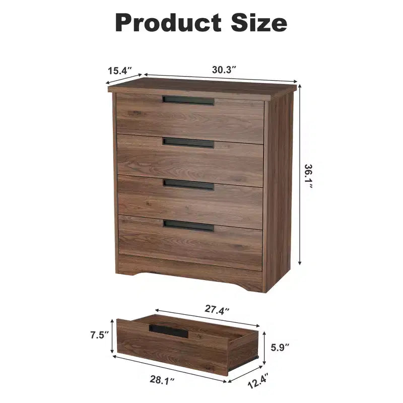 Cassettiera a 4 cassetti per camera da letto, comodino a 4 cassetti Nightsnad con maniglie incassate, armadio-cassettiera in legno per soggiorno e ingresso