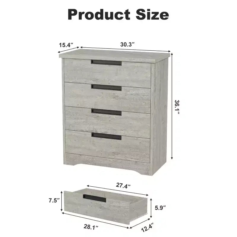 Cassettiera a 4 cassetti per camera da letto, comodino a 4 cassetti Nightsnad con maniglie incassate, armadio-cassettiera in legno per soggiorno e ingresso