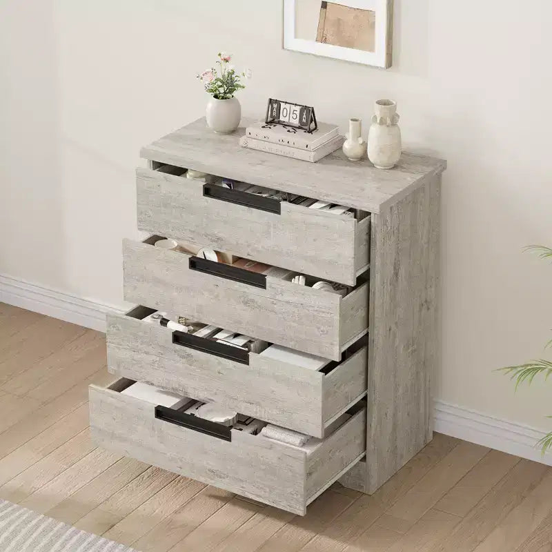 Cassettiera a 4 cassetti per camera da letto, comodino a 4 cassetti Nightsnad con maniglie incassate, armadio-cassettiera in legno per soggiorno e ingresso